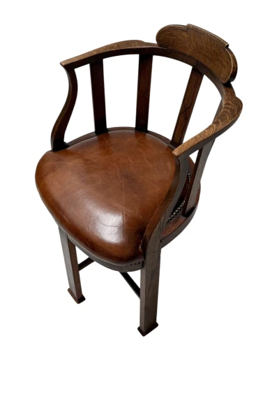 Art Deco Captain"s Chair or Armchair with Leather Seat, 1930s